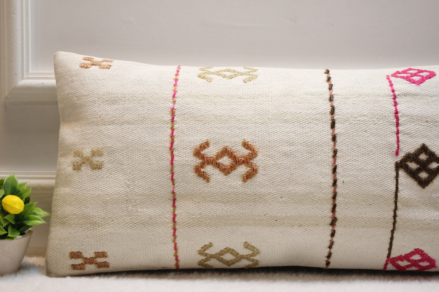 Handmade Turkish Kilim Lumbar Pillow Cover: 12x24 inc, Bohemian Decor