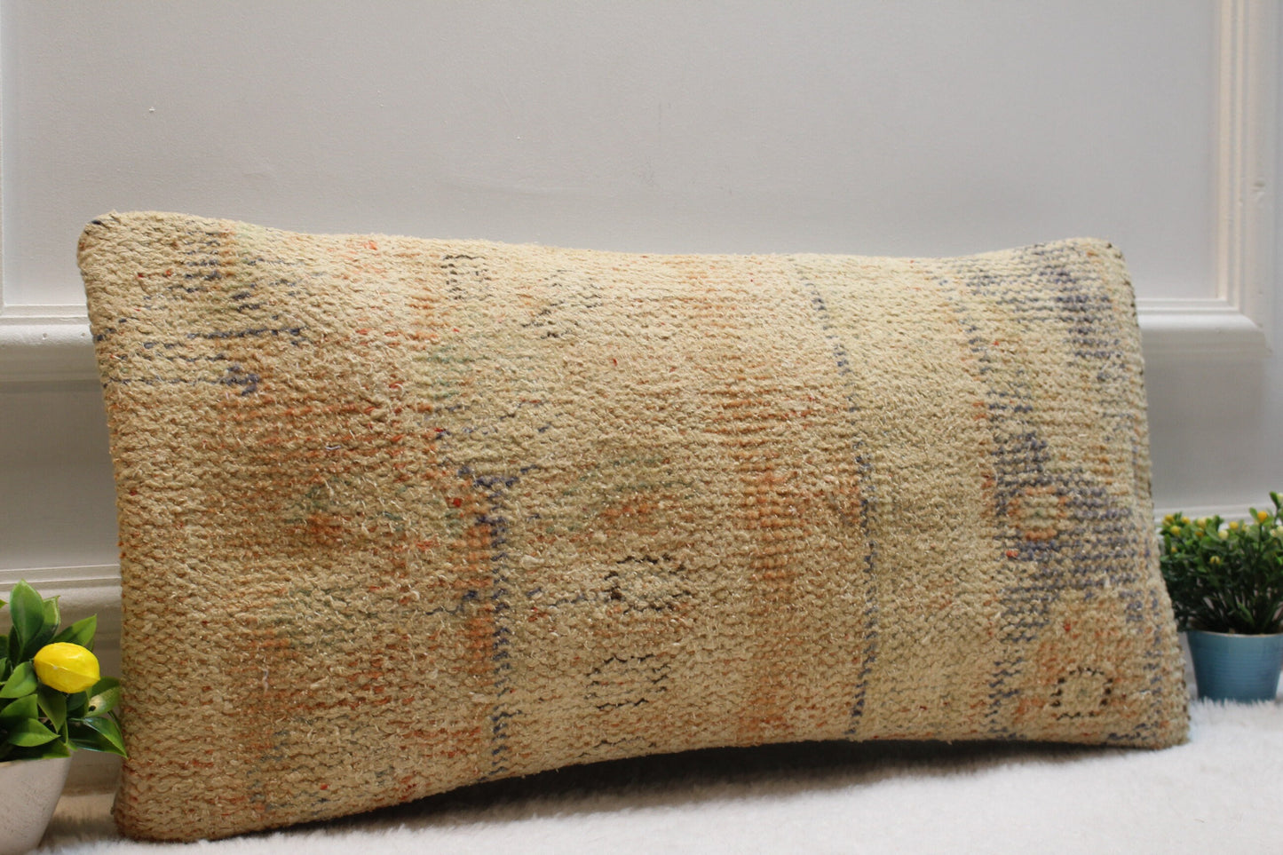 Vintage Turkish Rug Pillow: Handmade Lumbar Pillow Cover (12x24 inc)