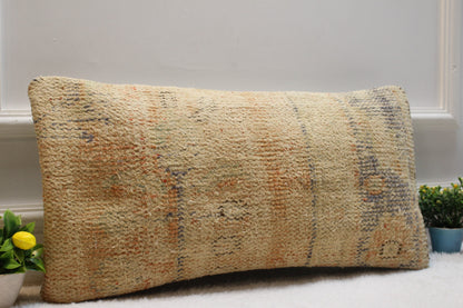 Vintage Turkish Rug Pillow: Handmade Lumbar Pillow Cover (12x24 inc)