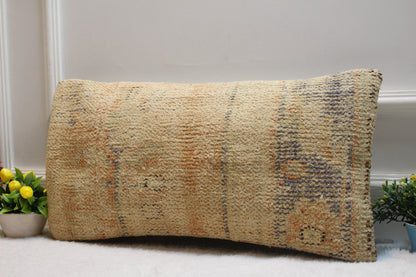 Vintage Turkish Rug Pillow: Handmade Lumbar Pillow Cover (12x24 inc)
