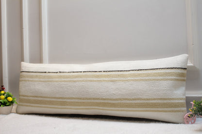 Handmade Lumbar Kilim Pillow Cover: Organic Wool Rug, 12x36