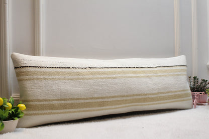 Handmade Lumbar Kilim Pillow Cover: Organic Wool Rug, 12x36