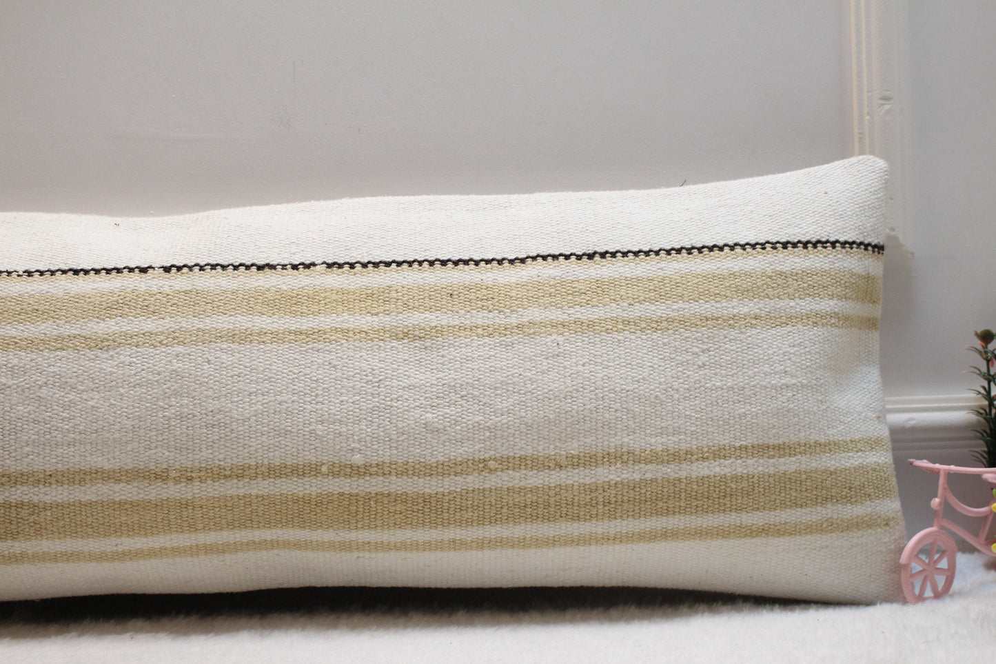 Handmade Lumbar Kilim Pillow Cover: Organic Wool Rug, 12x36