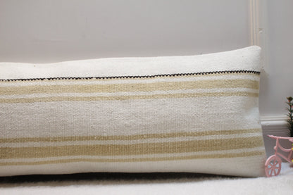 Handmade Lumbar Kilim Pillow Cover: Organic Wool Rug, 12x36