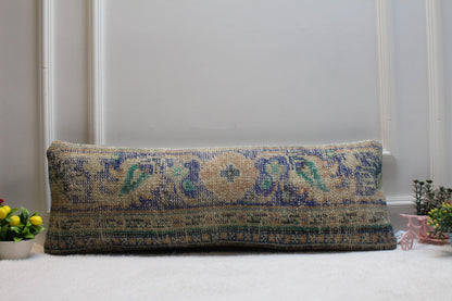 Handmade Kilim Lumbar Pillow Cover: Upcycled Woven Rug, 12x36 in