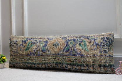 Handmade Kilim Lumbar Pillow Cover: Upcycled Woven Rug, 12x36 in
