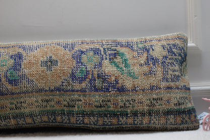 Handmade Kilim Lumbar Pillow Cover: Upcycled Woven Rug, 12x36 in
