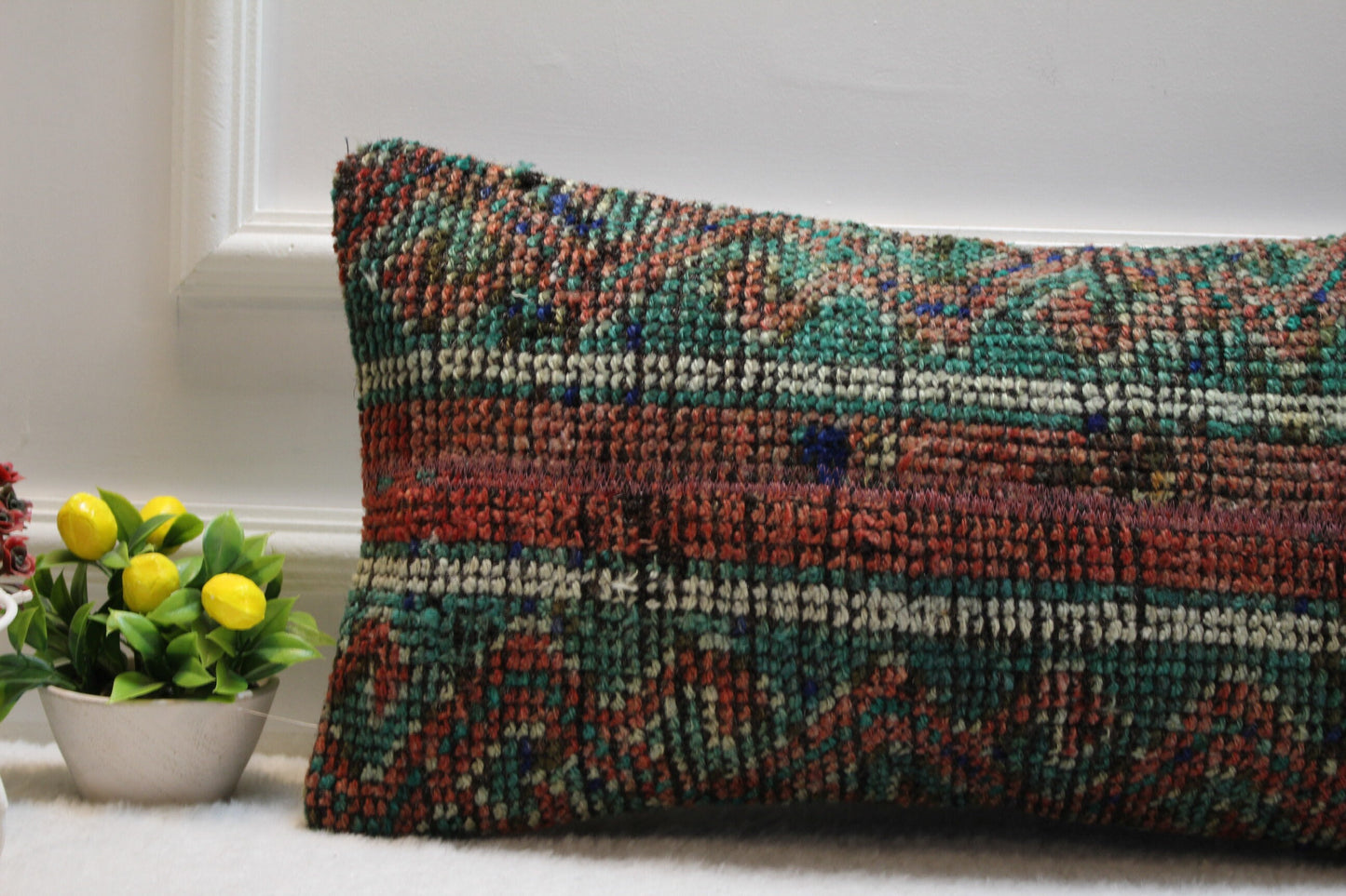 Handmade Kilim Pillow Cover: Ethnic Boho Rug Pillow, 12x24 inch