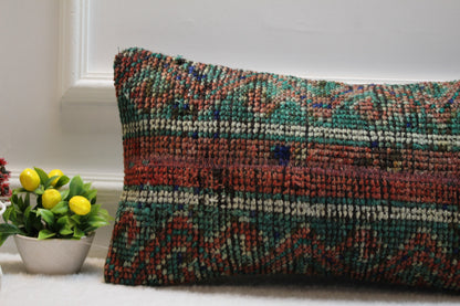 Handmade Kilim Pillow Cover: Ethnic Boho Rug Pillow, 12x24 inch