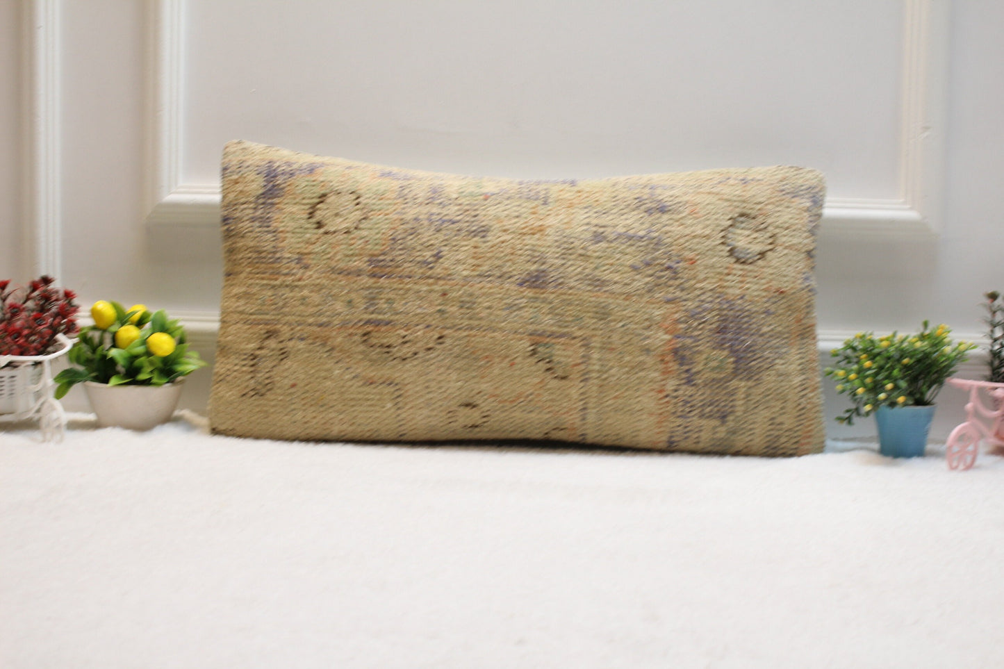 Handmade Kilim Lumbar Pillow Cover: Upcycled Woven Rug, Boho Decor (12x24)