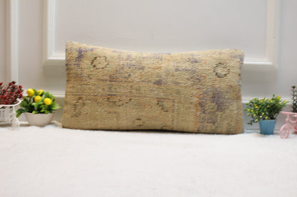 Handmade Kilim Lumbar Pillow Cover: Upcycled Woven Rug, Boho Decor (12x24)