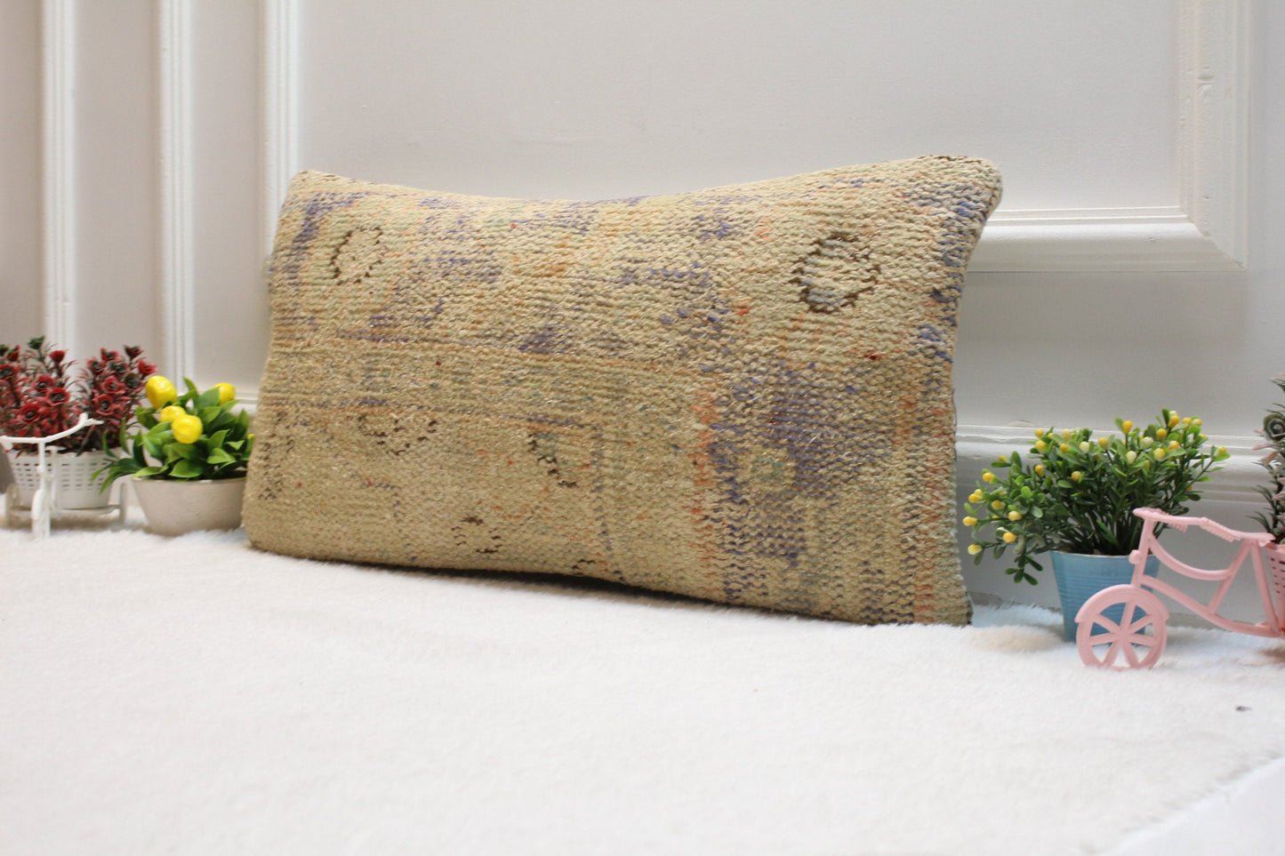 Handmade Kilim Lumbar Pillow Cover: Upcycled Woven Rug, Boho Decor (12x24)