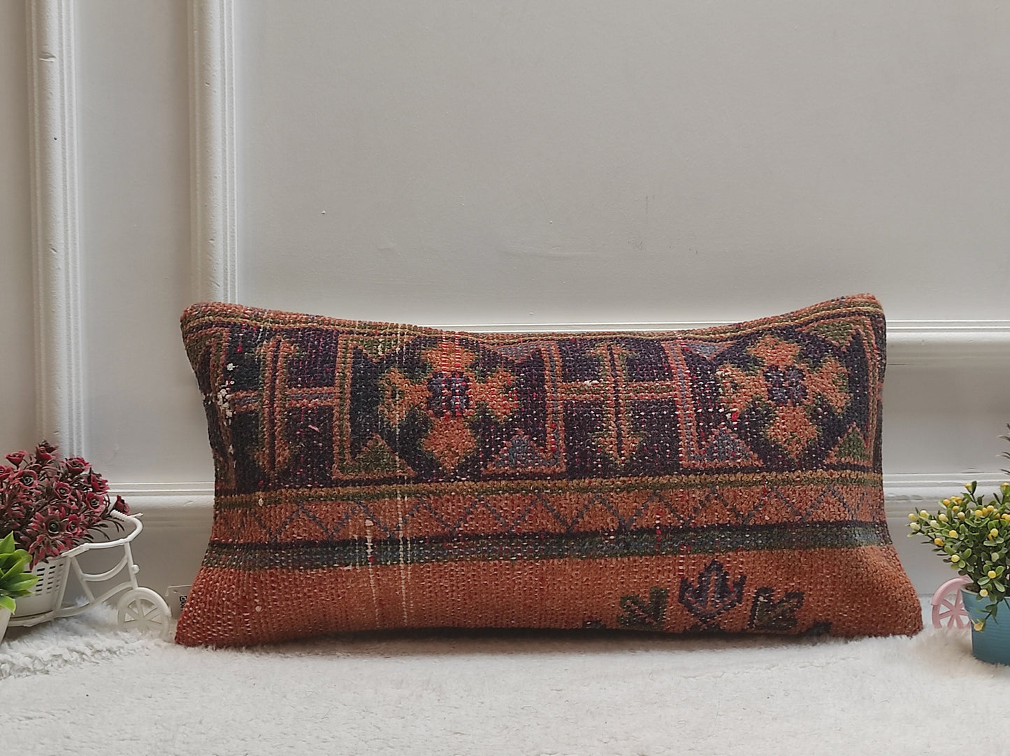 Handmade Kilim Pillow Cover: Upcycled Woven Rug, Red 12x24