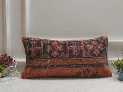 Handmade Kilim Pillow Cover: Upcycled Woven Rug, Red 12x24