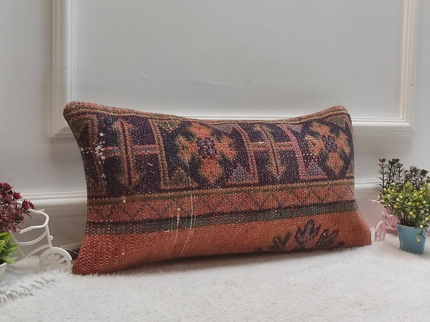 Handmade Kilim Pillow Cover: Upcycled Woven Rug, Red 12x24
