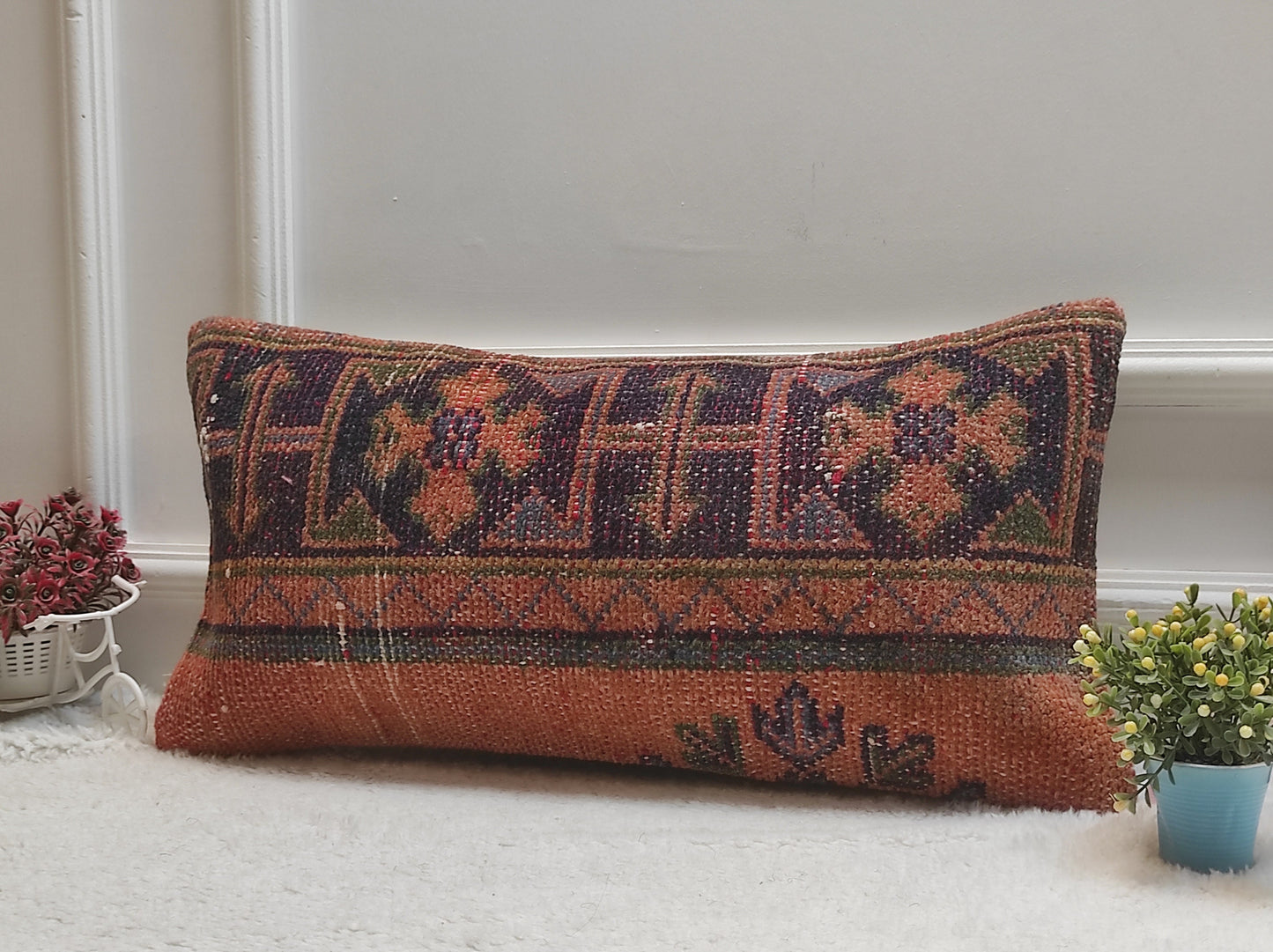 Handmade Kilim Pillow Cover: Upcycled Woven Rug, Red 12x24