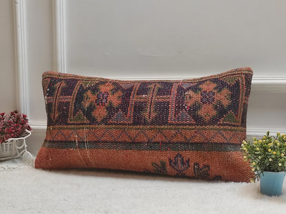 Handmade Kilim Pillow Cover: Upcycled Woven Rug, Red 12x24