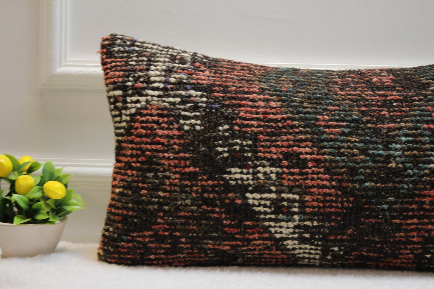 Handmade Turkish Kilim Pillow: Vintage Boho Lumbar Cover (12x24 in)