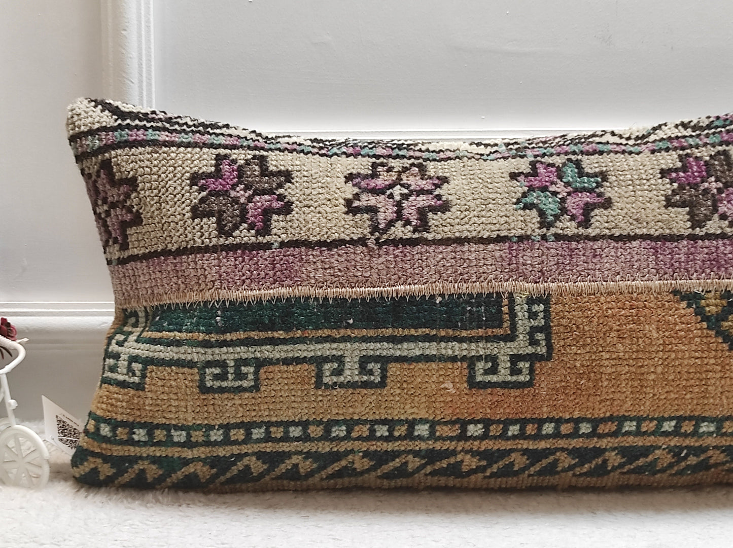 Vintage Turkish Rug Lumbar Pillow Cover: 12x24 inc Wool Cushion