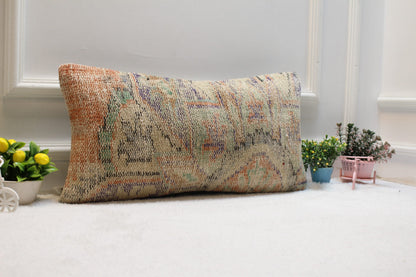 Vintage Turkish Kilim Pillow Cover: 12x24 Organic Wool Lumbar Pillow