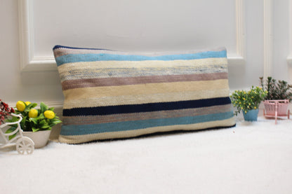 Handmade Turkish Lumbar Pillow Cover: Upcycled Kilim Rug, 12x24 inch