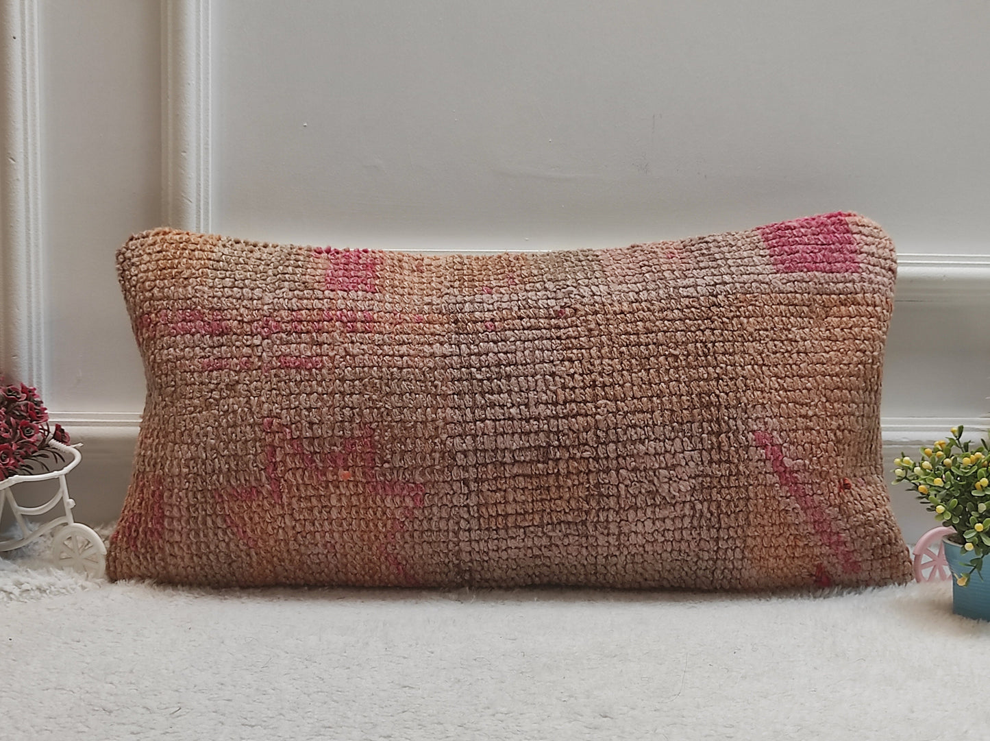 Handmade Kilim Pillow Cover (12x24 in): Upcycled Woven Rug, Boho Decor