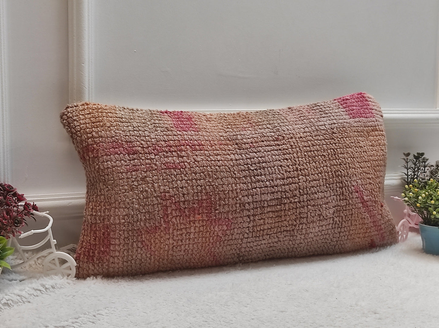 Handmade Kilim Pillow Cover (12x24 in): Upcycled Woven Rug, Boho Decor