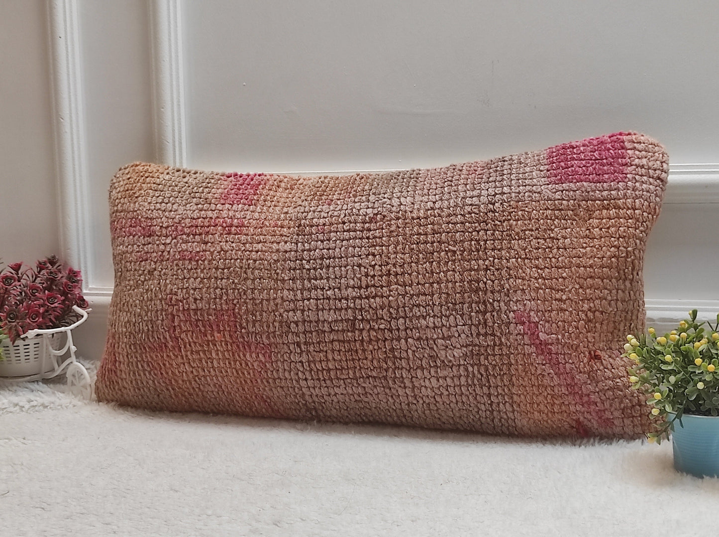 Handmade Kilim Pillow Cover (12x24 in): Upcycled Woven Rug, Boho Decor