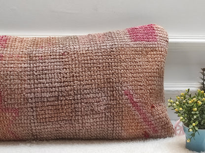 Handmade Kilim Pillow Cover (12x24 in): Upcycled Woven Rug, Boho Decor