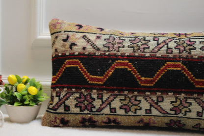 Handmade Turkish Kilim Lumbar Pillow Cover 12x24: Boho Decor