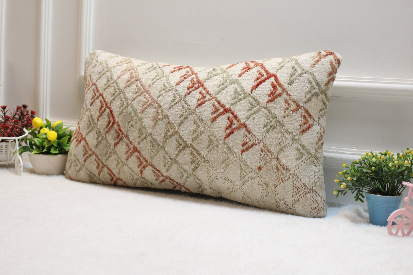 Handmade Kilim Pillow Cover – Organic Wool Turkish Rug Cushion, 12x24 Inch