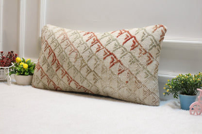 Handmade Kilim Pillow Cover – Organic Wool Turkish Rug Cushion, 12x24 Inch