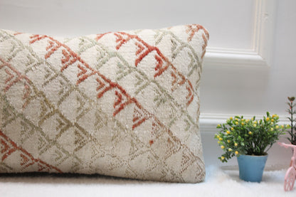 Handmade Kilim Pillow Cover – Organic Wool Turkish Rug Cushion, 12x24 Inch
