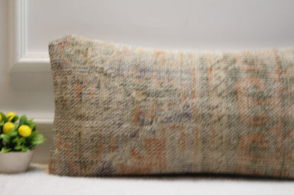 Handmade Beige Turkish Rug Pillow Cover: Lumbar Pillow Case 12x24 inc