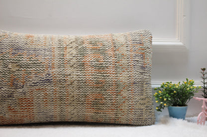 Handmade Beige Turkish Rug Pillow Cover: Lumbar Pillow Case 12x24 inc