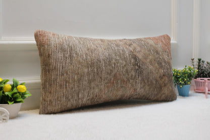 Beige Kilim Pillow Cover 12x24: Handmade Turkish Lumbar Pillow