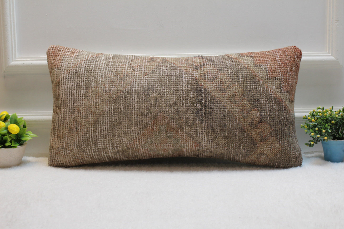 Beige Kilim Pillow Cover 12x24: Handmade Turkish Lumbar Pillow