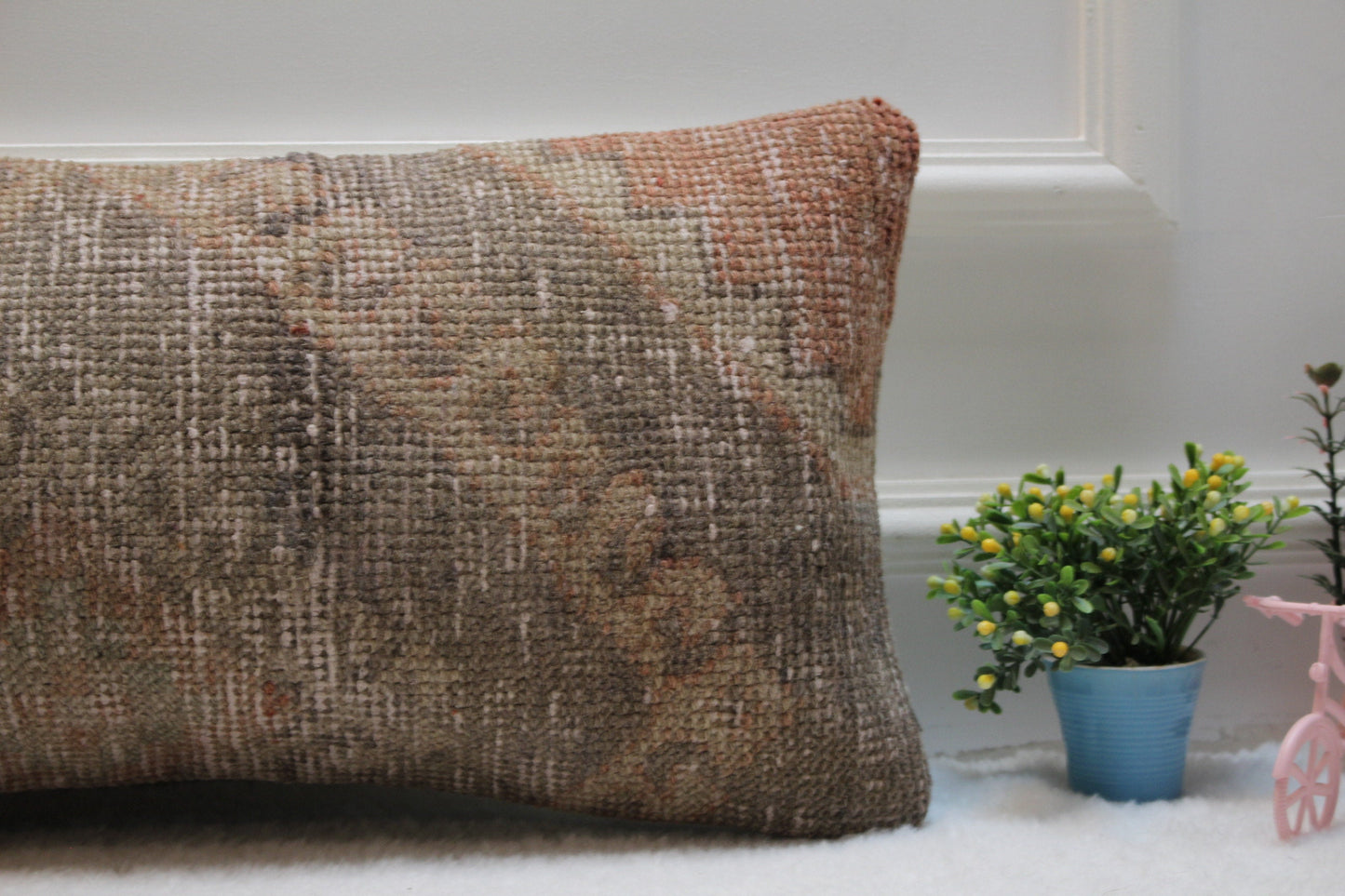 Beige Kilim Pillow Cover 12x24: Handmade Turkish Lumbar Pillow
