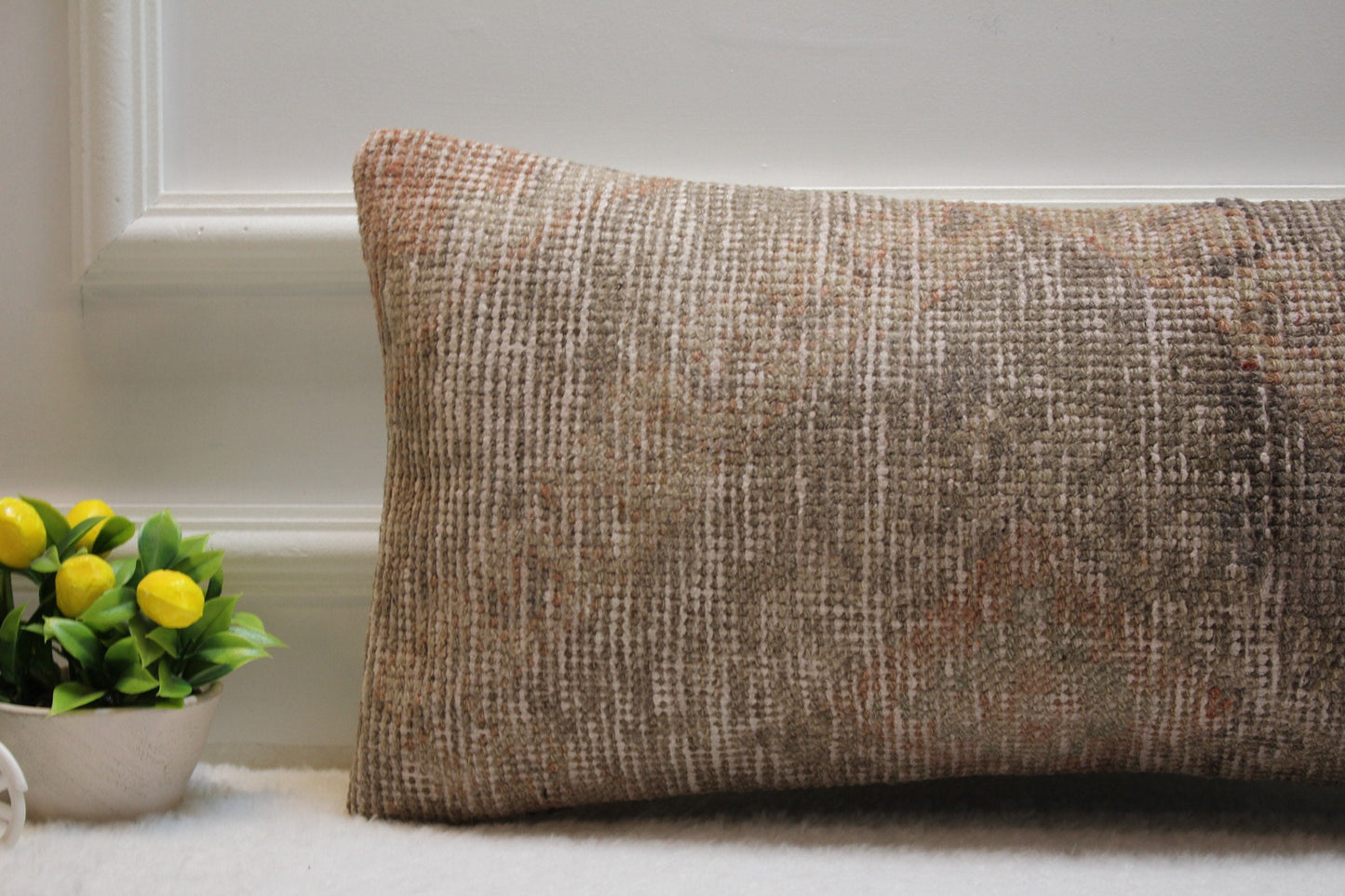 Beige Kilim Pillow Cover 12x24: Handmade Turkish Lumbar Pillow