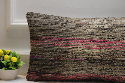 Handmade Gray & Red Rug Pillow Cover: Vintage Turkish Kilim, 12x24