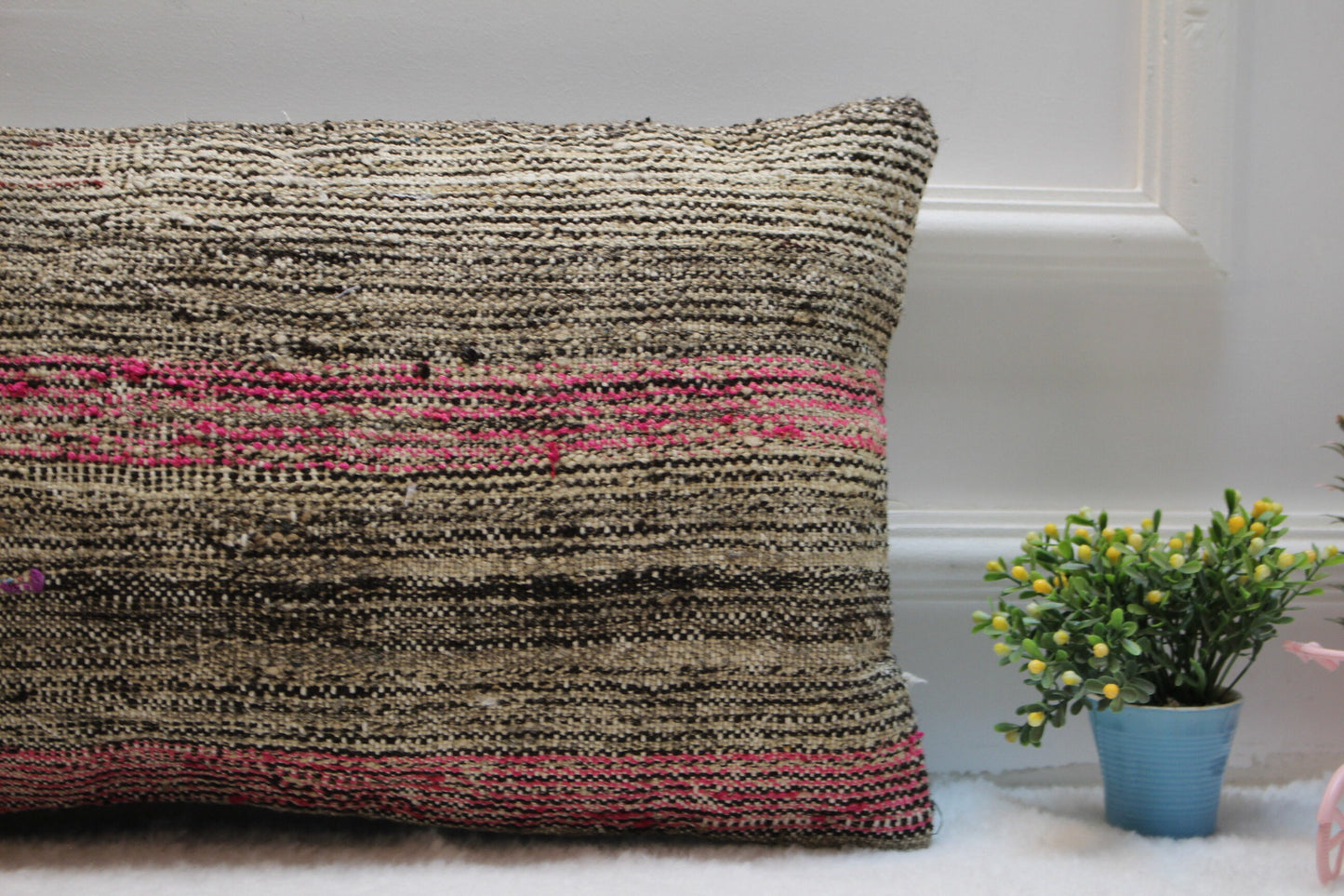 Handmade Gray & Red Rug Pillow Cover: Vintage Turkish Kilim, 12x24