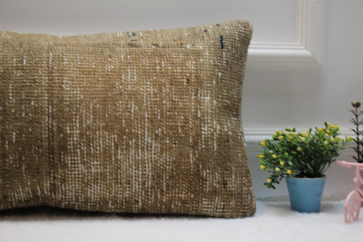 Handmade Beige Kilim Pillow: Geometric Boho Cover (12x24 in)