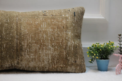 Handmade Beige Kilim Pillow: Geometric Boho Cover (12x24 in)