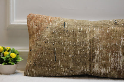 Handmade Beige Kilim Pillow: Geometric Boho Cover (12x24 in)