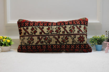 Handmade Kilim Lumbar Pillow Cover: Bohemian Woven Rug, 12x24 inch