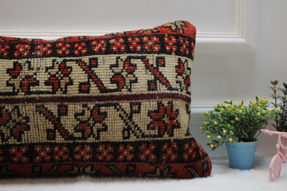 Handmade Kilim Lumbar Pillow Cover: Bohemian Woven Rug, 12x24 inch