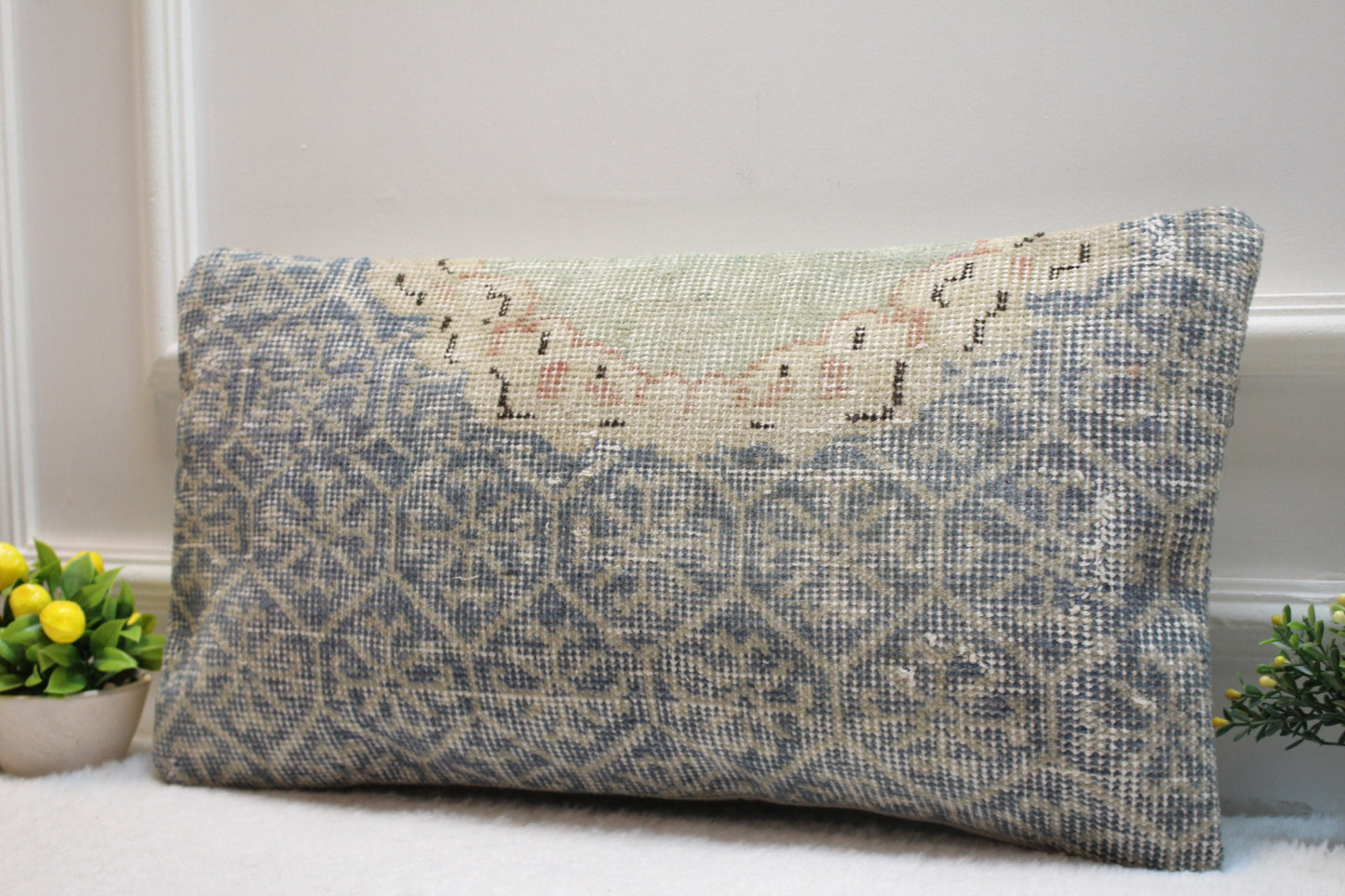 Handmade Kilim Pillow Cover: Upcycled Turkish Rug, 12x24