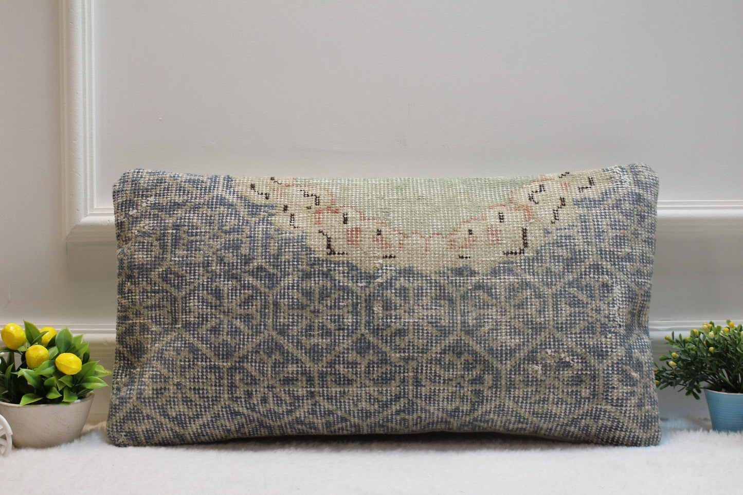Handmade Kilim Pillow Cover: Upcycled Turkish Rug, 12x24