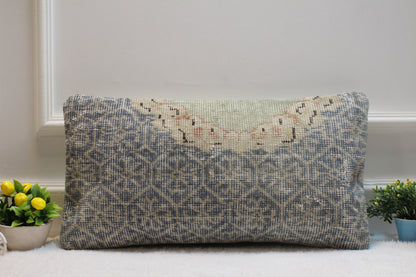 Handmade Kilim Pillow Cover: Upcycled Turkish Rug, 12x24