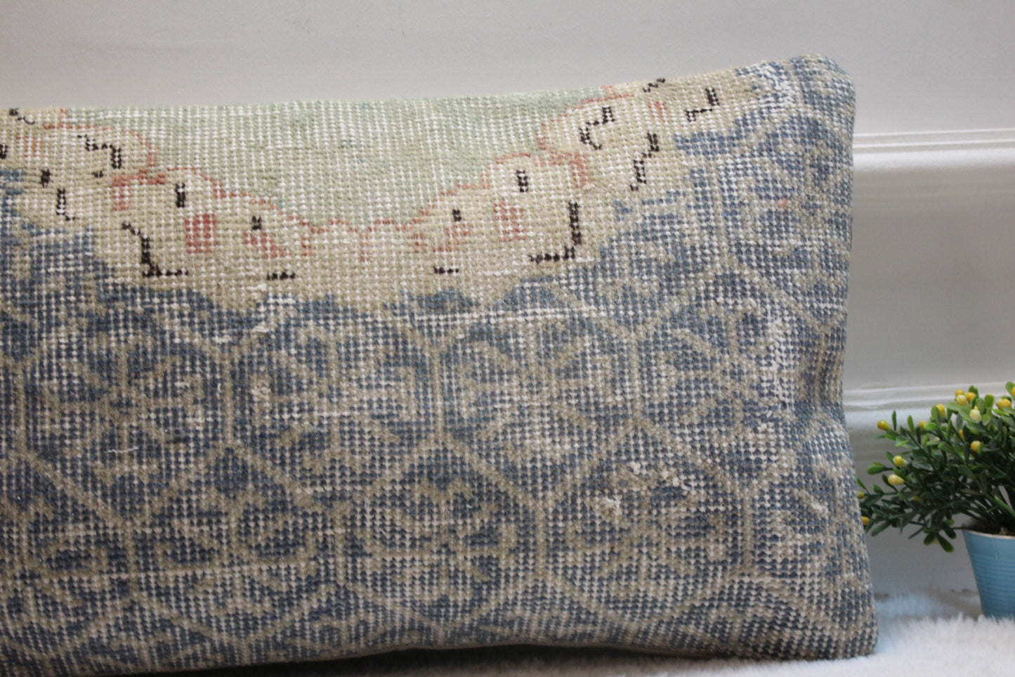 Handmade Kilim Pillow Cover: Upcycled Turkish Rug, 12x24